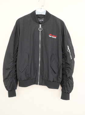 拉PT系列撤柜正品男春秋刺绣压皱宽松超短潮款夹克外套2A2509黑色