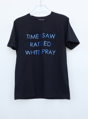 拉PT系列/S专柜男装 夏高级纯棉重磅压字圆领短袖T恤2A2201黑色