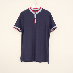 男夏高档珠地纯棉亨利领短袖 T恤5A1473藏青 XL专柜正品 拉ME系列L