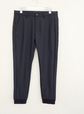 拉夏PT专柜撤柜正品男秋冬舒柔弹力棉锦九分束脚休闲裤2A2635黑色