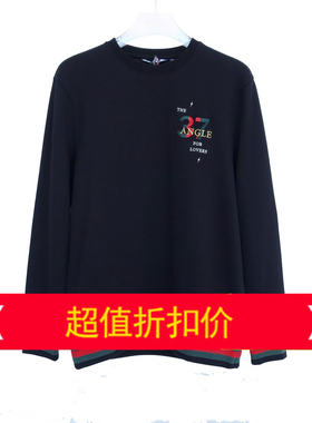 拉夏PT大牌撤柜正品男装秋冬厚柔纯棉刺绣圆领套头卫衣2A2824黑色