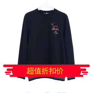 拉夏PT大牌撤柜正品 秋冬厚柔纯棉刺绣圆领套头卫衣2A2824黑色 男装