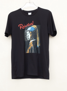 拉JW系列M/L专柜男装 夏高级纯棉重磅胶印短袖T恤2A3552黑色