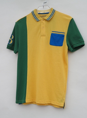 EtamHomme断码170/175男夏纯棉珠地黄绿蓝彩旗POLO短袖T恤5232