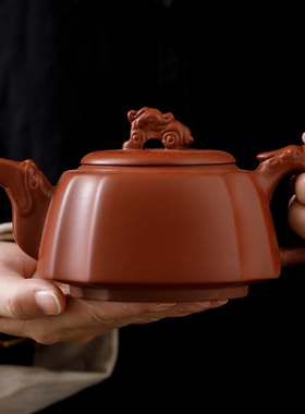 紫砂壶泡茶壶家用功夫茶具半手工朱泥四方壶喝茶茶器单壶礼盒装