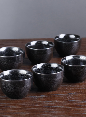 陶瓷茶杯6只装一套家用功夫茶具品茗杯10个天目釉描金盖碗单杯子