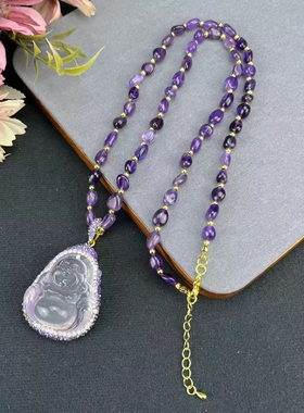 新中式高冰透琉璃弥勒佛吊坠项链女2025年新款轻奢小众设计锁骨链