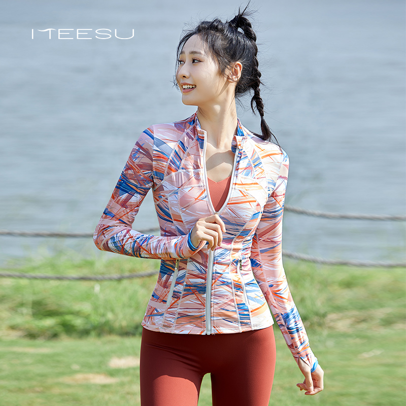 美愫高端瑜伽服外套女秋季印花款健身服上衣长袖拉链运动跑步开衫