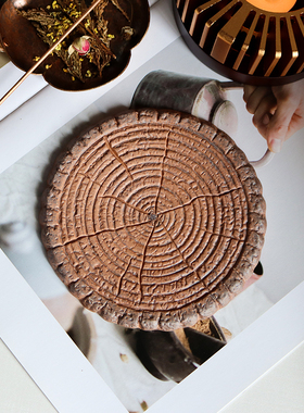 厚院【年轮】老岩泥粗陶手工裂纹垫托温茶炉隔热垫板壶承大号杯托