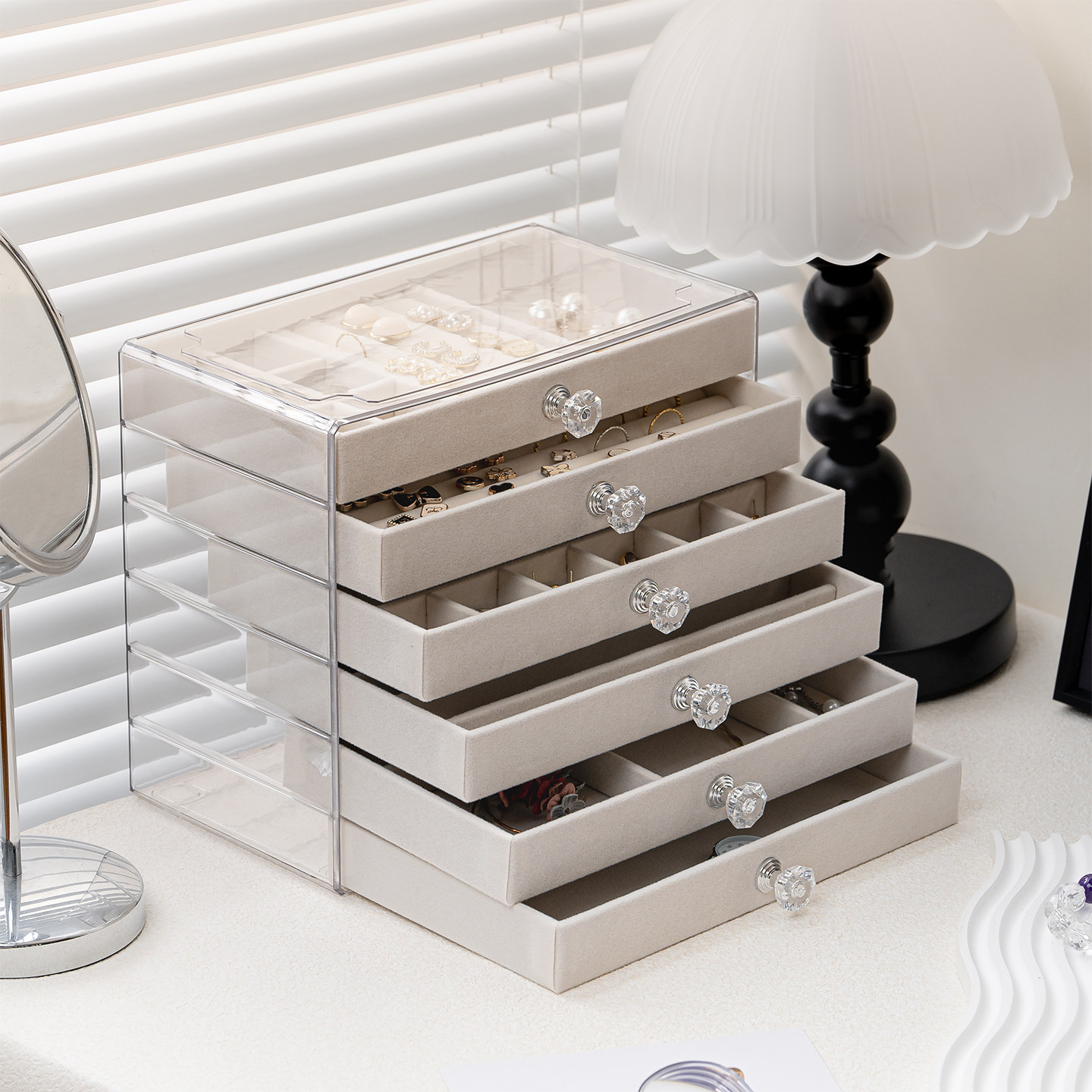 多层首饰盒耳钉耳环戒指项链手镯手饰品盒透明黄金三金五金收纳盒