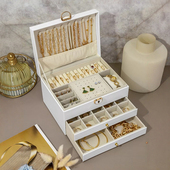 轻奢高档首饰盒戒指耳环项链收纳盒三金五金珠宝盒女神节礼物生日