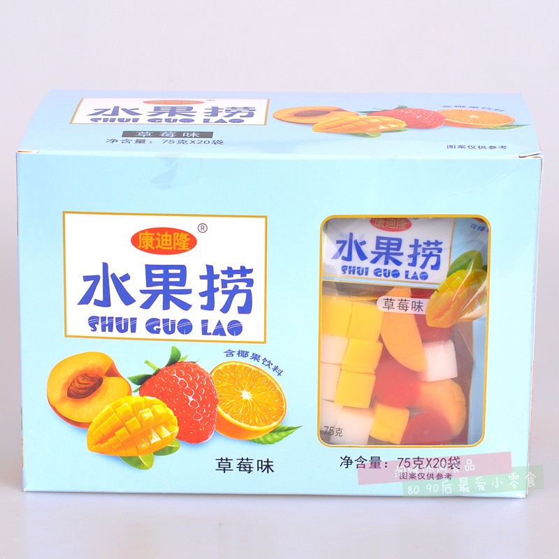 康迪隆水果捞网红新品草莓黄桃味儿童果冻小零食品混合水果味布丁