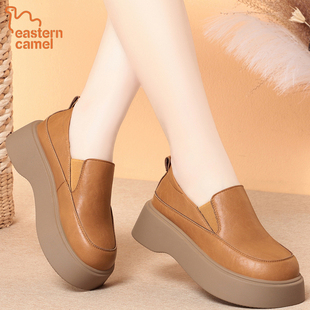 东方骆驼EASTERNCAMEL乐福鞋粗跟软底百搭款圆头舒适单鞋女小皮鞋