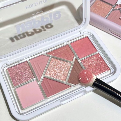 HOLDLIVE小粉框九色眼影盘大地粉色珠哑光学生平价腮红纯欲眼影