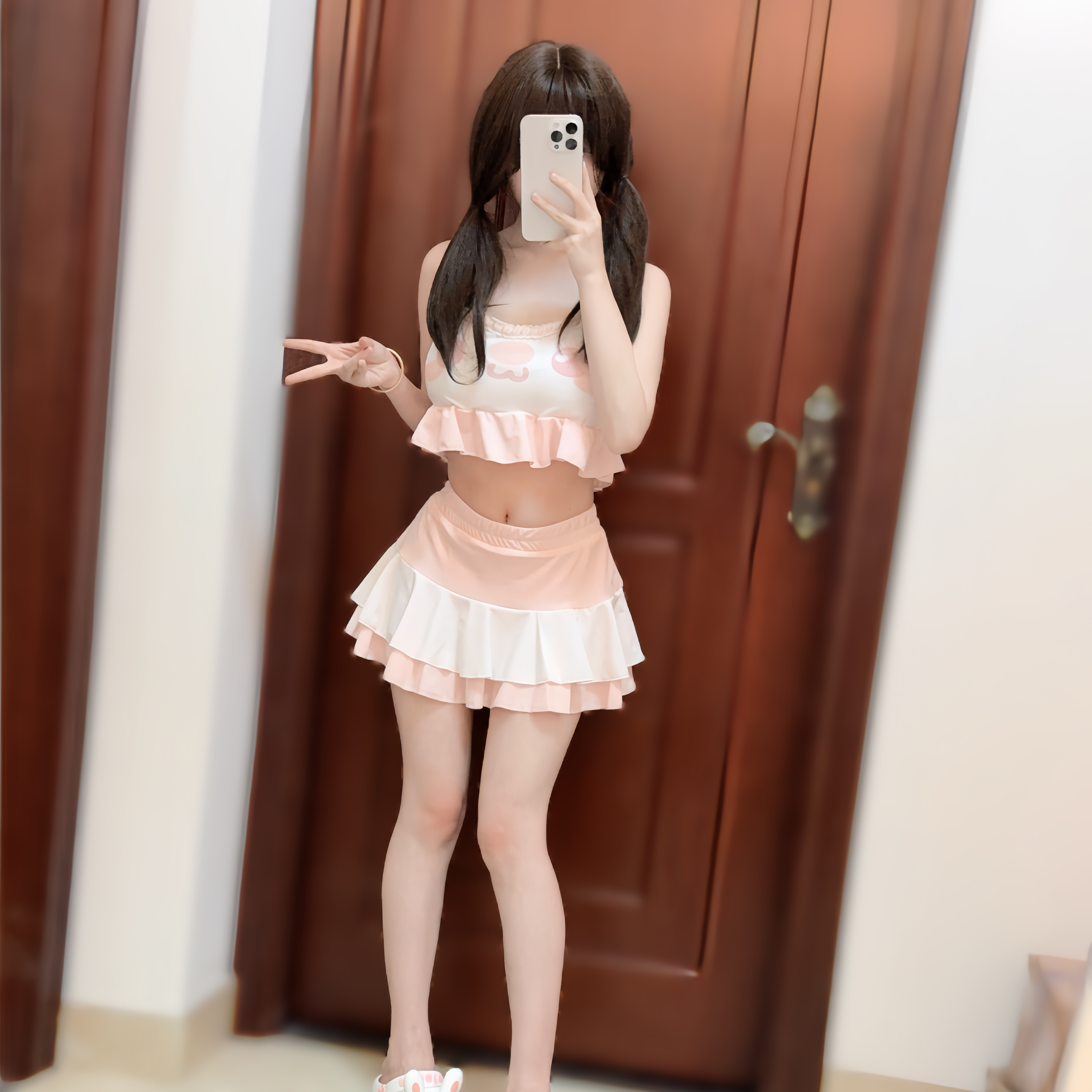 原创超萌颜文字猫咪印花泳衣