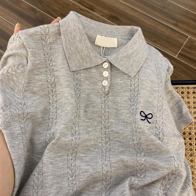 法式短袖针织衫女装高级感夏季新款韩系T恤修身显瘦冰丝polo上衣
