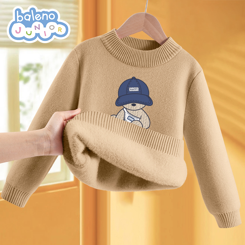 班尼路童装男童毛衣儿童秋冬款加厚一体绒保暖上衣冬季男孩针织衫