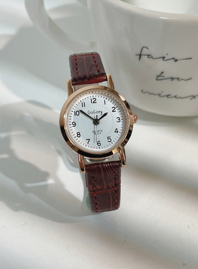 考试专用手表女款简约时尚复古学生女士小表盘皮表带静音石英女表