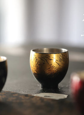 本曼大漆木胎扣银手作茶杯