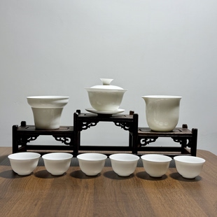 潮州功夫茶具套装超薄胎骨瓷盖碗110ml组合装骨瓷三才盖碗茶杯