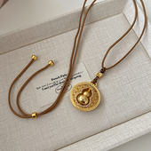 新中式 复古沙金葫芦镶钻项链女吊坠2025新款 轻奢高级感百搭毛衣链