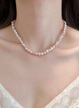 粉紫色巴洛克天然淡水珍珠项链