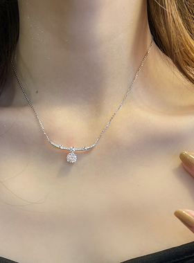 锆石水钻纯银项链女生吊坠