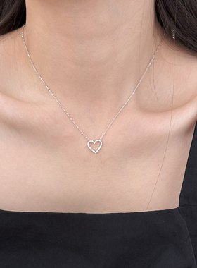 精致百搭锆石爱心吊坠纯银项链
