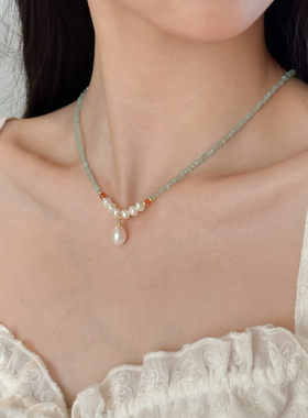 天然淡水珍珠吊坠天然石串珠项链