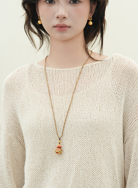 长款彩色新中式沙金葫芦项链