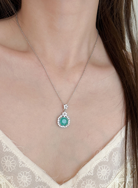 方形锆石绿色冰裂宝石吊坠项链