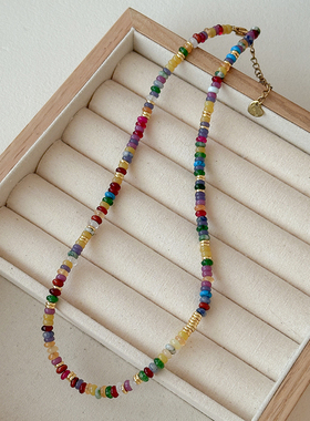 多巴胺彩色天然石串珠项链