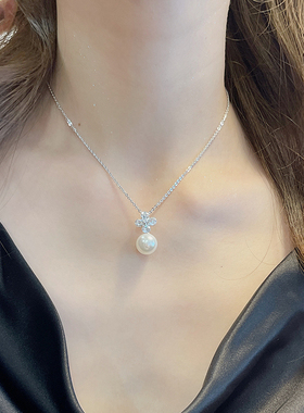 十字架水钻珍珠吊坠项链