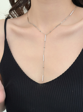 时尚个性方块吊坠银色项链