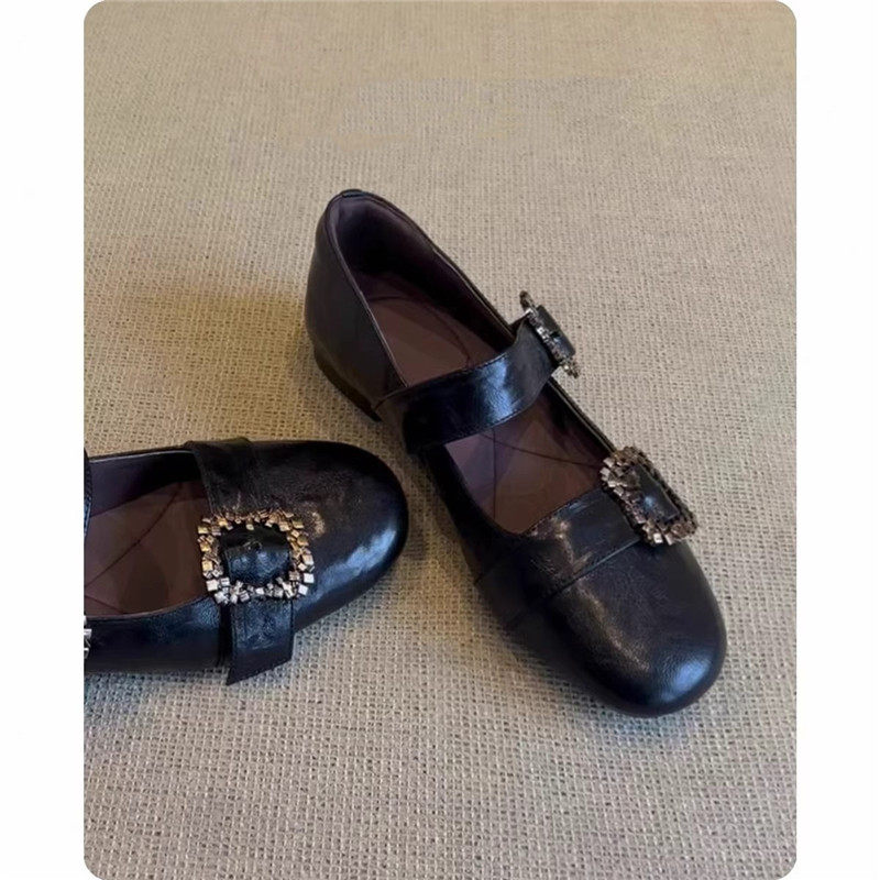 牛皮版~复古金属一字扣浅口玛丽珍鞋女百搭黑色真皮圆头平底单鞋,女鞋,玛丽珍鞋,淘宝优惠券,粉丝福利购,淘宝优惠卷