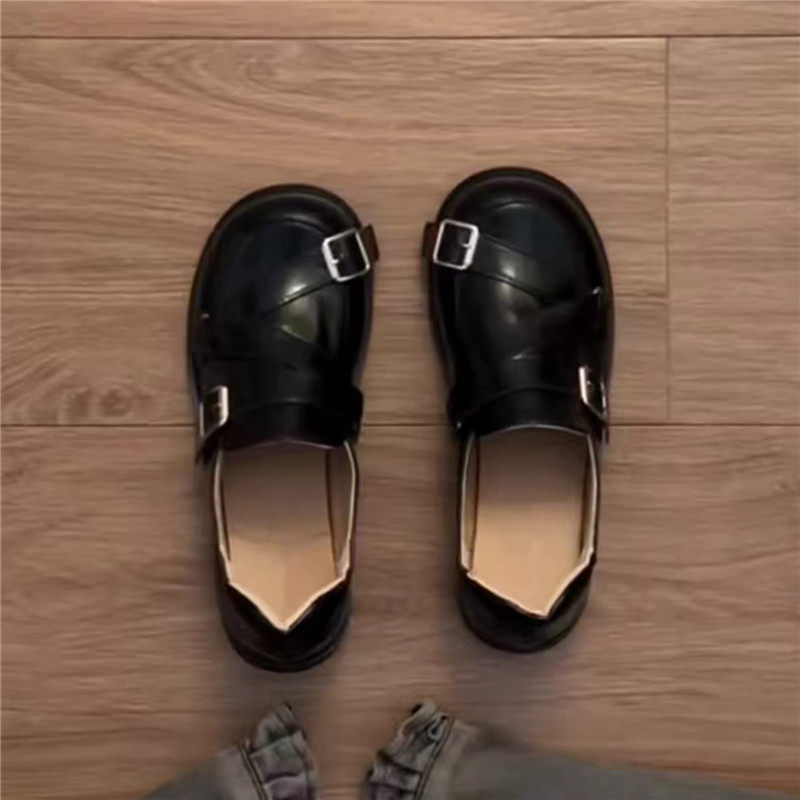 牛皮英伦风复古交叉扣带粗跟小皮鞋女舒适圆头黑色百搭休闲乐福鞋,女鞋,乐福鞋（豆豆鞋）,淘宝优惠券,粉丝福利购,淘宝优惠卷