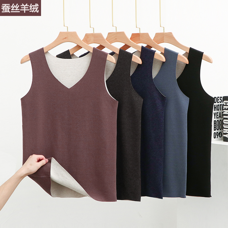 秋冬男士背心保暖内衣无痕德绒马甲上衣加绒坎肩双面绒无袖打底衫