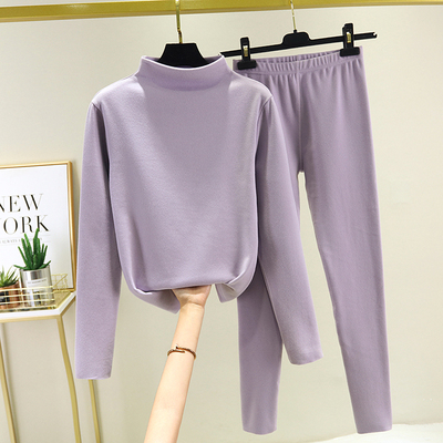 双面德绒保暖内衣女士秋冬季加厚加绒套装修身半高领上衣秋衣秋裤