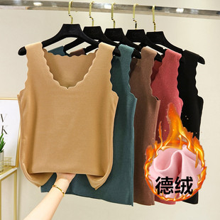 内搭吊带纯色保暖棉打底衫 无痕背心女德绒上衣自发热大码 新款 秋季