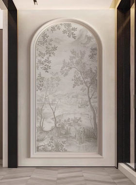 现代法式玄关壁布壁画电视背景墙布画餐厅装饰画弧形壁纸入户墙纸