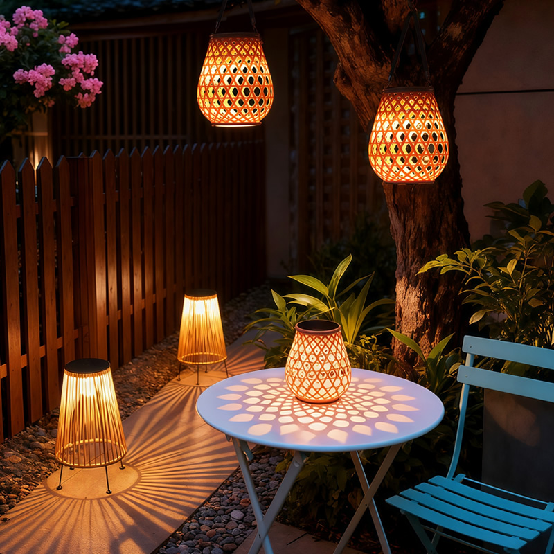 太阳能户外灯庭院桌面可移动草坪灯竹编灯灯笼落地灯挂灯阳台氛围