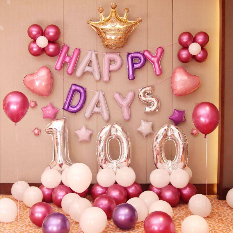 100天纪念日布置百天宴宝宝小孩满月生日气球装饰儿童百日背景墙