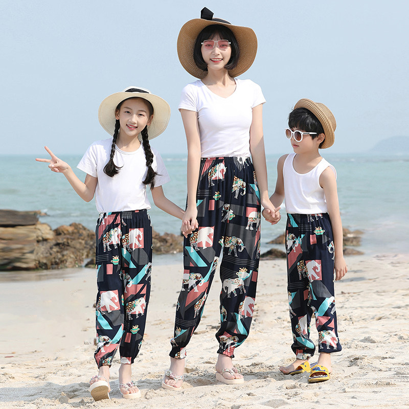儿童防蚊裤棉绸薄款夏季女童男童灯笼裤成人女亲子装宝宝夏天裤子