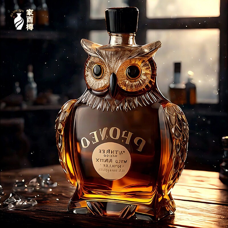新款猫头鹰威士忌泡酒瓶加厚泡酒玻璃瓶空瓶创意小酒瓶密封高硼硅