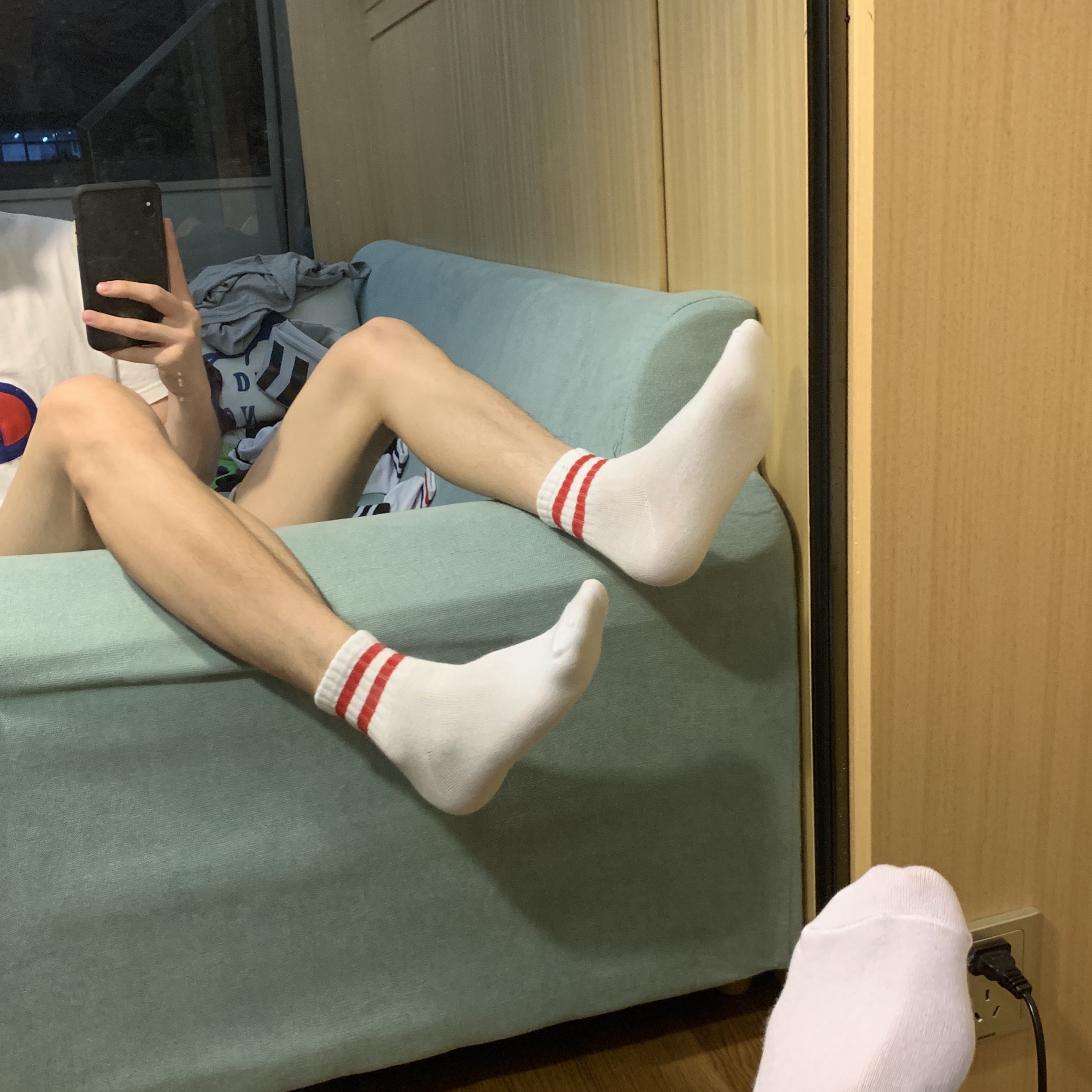 夏季百搭两条杠性感条纹白袜短筒