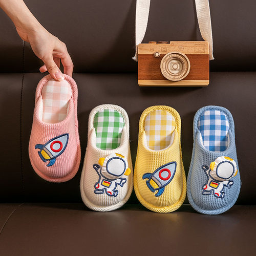 家居夏季布底室内亚麻儿童拖鞋