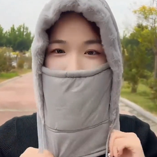 冬季帽子女款加绒加厚防寒帽一体帽电车挡风被防风帽骑车保暖雷锋