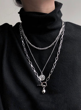 双层叠带项链女潮酷辣妹配t恤