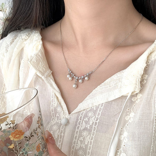 神女落泪银锆石流苏正圆锁骨链