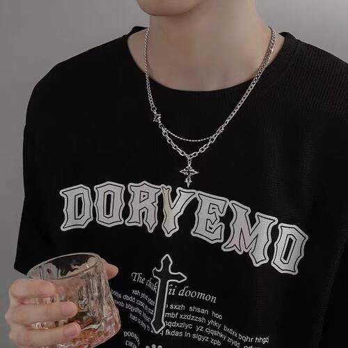 潮牌嘻哈十字架吊坠男士项链